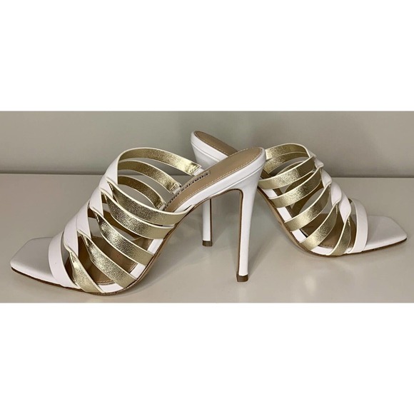 Charles David Vocal White/Gold Leather Metallic Heel Sandal Women’s Size 7.5 - Picture 5 of 10